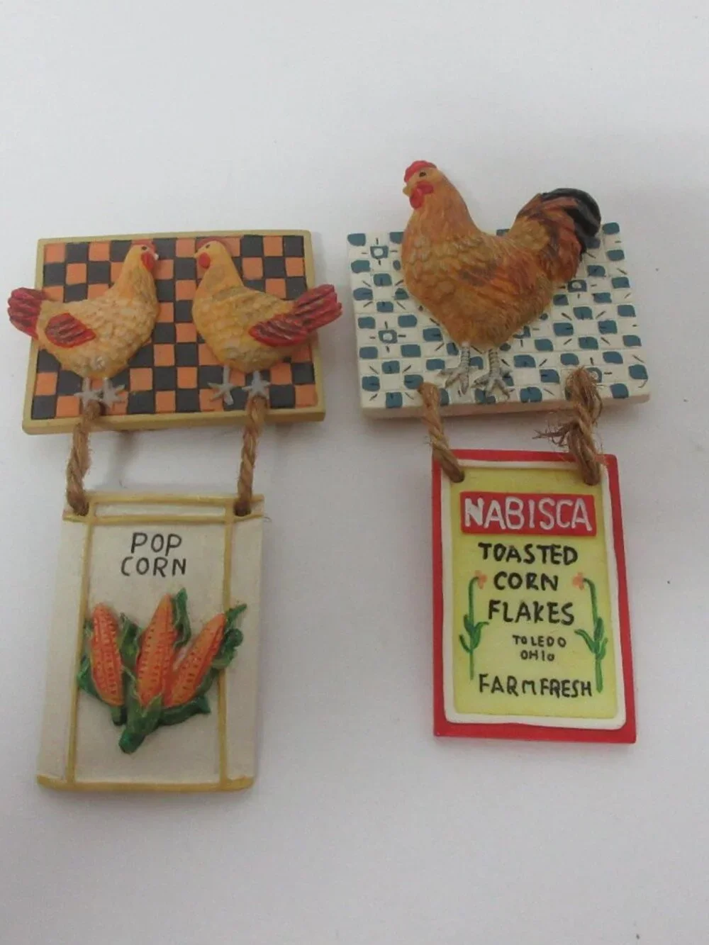 Vintage Nabisco Corn Flakes & Popcorn Hanging Chicken Decor Set - 2 Pcs
